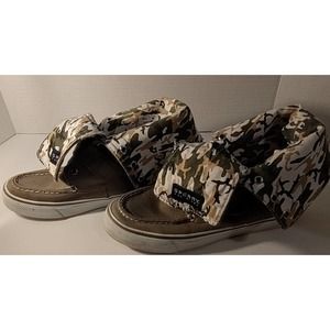 Sperry TopSider Womens 6M Canvas Roll Down High Top Army Green Camouflage Shoes